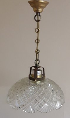 Ceiling Lamp with Curved Clear Relief Glass Shade & Brass Mount, 1910s-HOI-1408825