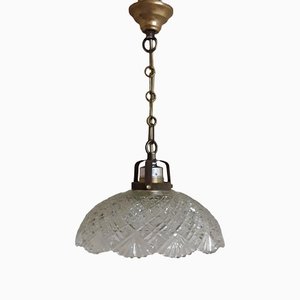 Ceiling Lamp with Curved Clear Relief Glass Shade & Brass Mount, 1910s-HOI-1408825