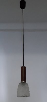 Ceiling Lamp with Frosted Relief Glass Shade & Teak Veneered Mount, 1960s-HOI-1067576