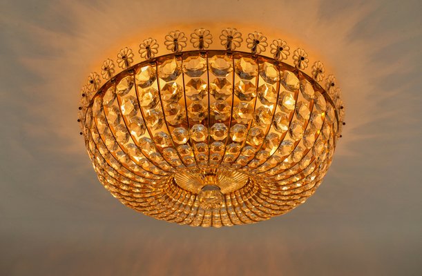 Ceiling Lamp with Glass Stones and Flowers Brass Frame from Vereinigte Werkstätten, Germany, 1960s-KQB-1757785