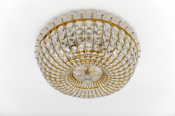 Ceiling Lamp with Glass Stones and Flowers Brass Frame from Vereinigte Werkstätten, Germany, 1960s-KQB-1757785