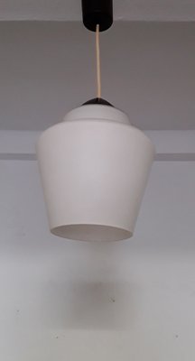 Ceiling Lamp with Opaque White Glass Shade & Black Plastic Mount, 1960s-HOI-1275070