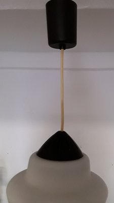 Ceiling Lamp with Opaque White Glass Shade & Black Plastic Mount, 1960s-HOI-1275070