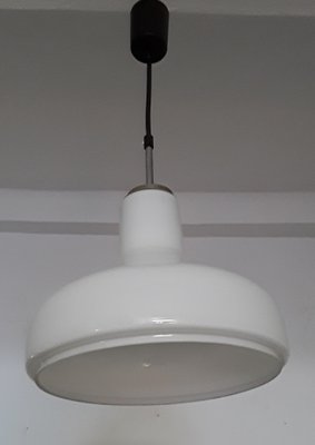 Ceiling Lamp with Opaque White Glass Shade, Chrome-Plated Metal Mounting & Black Cable and Canopy, 1960s-HOI-1279470