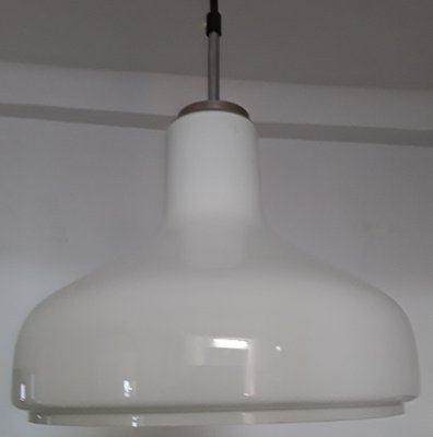 Ceiling Lamp with Opaque White Glass Shade, Chrome-Plated Metal Mounting & Black Cable and Canopy, 1960s-HOI-1279470