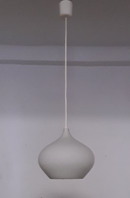 Ceiling Lamp with Pear-Shaped White Opaque Glass Shade & White Plastic Mount, 1980s-HOI-1275077