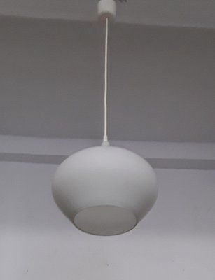 Ceiling Lamp with Pear-Shaped White Opaque Glass Shade & White Plastic Mount, 1980s-HOI-1275077