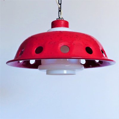 Ceiling Lamp with Red Enamel Overlay, 1960s-WK-722598