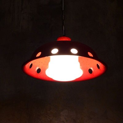 Ceiling Lamp with Red Enamel Overlay, 1960s-WK-722598