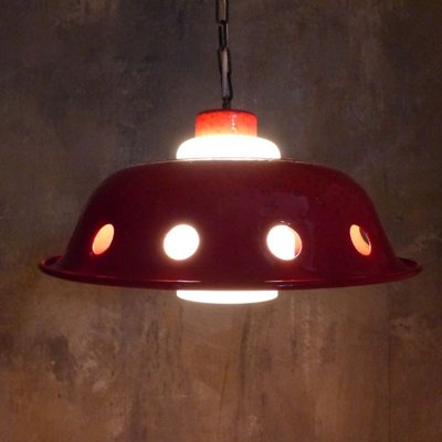 Ceiling Lamp with Red Enamel Overlay, 1960s-WK-722598