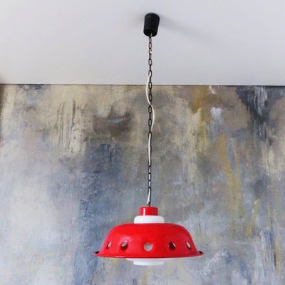 Ceiling Lamp with Red Enamel Overlay, 1960s-WK-722598