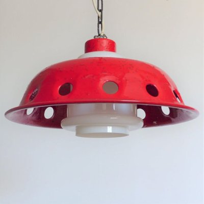 Ceiling Lamp with Red Enamel Overlay, 1960s-WK-722598