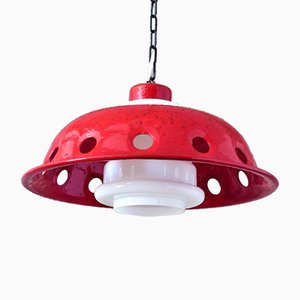 Ceiling Lamp with Red Enamel Overlay, 1960s-WK-722598