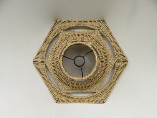 Ceiling Lamp with Sisal Covered Lampshade, 1960s-EY-796696