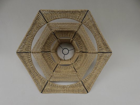 Ceiling Lamp with Sisal Covered Lampshade, 1960s-EY-796696