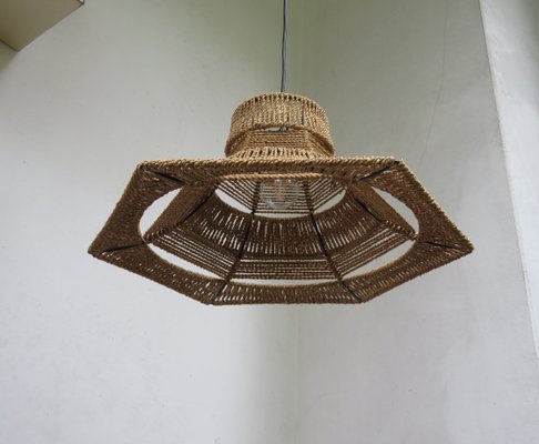 Ceiling Lamp with Sisal Covered Lampshade, 1960s-EY-796696