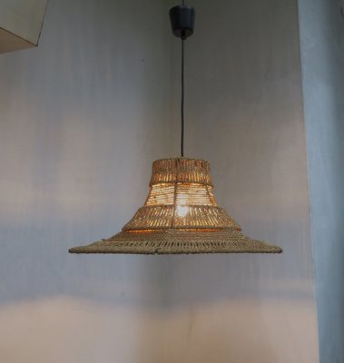 Ceiling Lamp with Sisal Covered Lampshade, 1960s-EY-796696