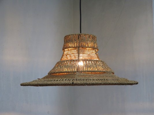 Ceiling Lamp with Sisal Covered Lampshade, 1960s-EY-796696