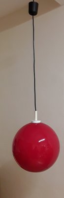 Ceiling Lamp with Spherical Red Glass Shade, 1970s-HOI-1751715