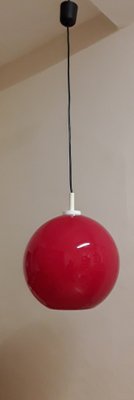 Ceiling Lamp with Spherical Red Glass Shade, 1970s-HOI-1751715