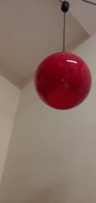 Ceiling Lamp with Spherical Red Glass Shade, 1970s-HOI-1751715