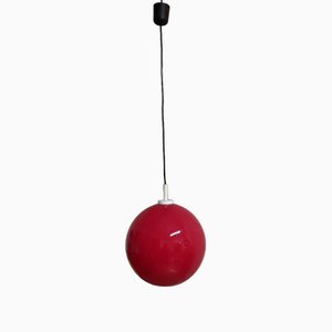 Ceiling Lamp with Spherical Red Glass Shade, 1970s-HOI-1751715