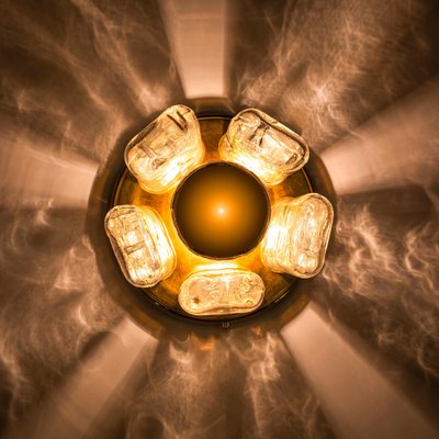 Ceiling Light in Brass with Hand-Blown Glass Elements from Doria Leuchten, Germany, 1970s-QBR-1757240