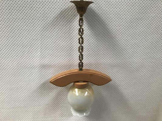 Ceiling Light in Wood and Glass, 1970s-WQQ-1780558