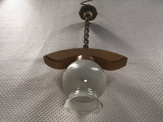 Ceiling Light in Wood and Glass, 1970s-WQQ-1780558