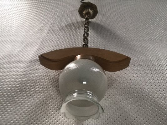 Ceiling Light in Wood and Glass, 1970s-WQQ-1780558