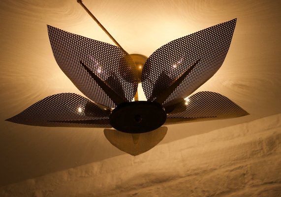 Ceiling Light with Perforated Brass Petals, 1970s-OWS-1721307