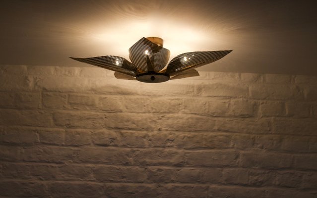 Ceiling Light with Perforated Brass Petals, 1970s-OWS-1721307