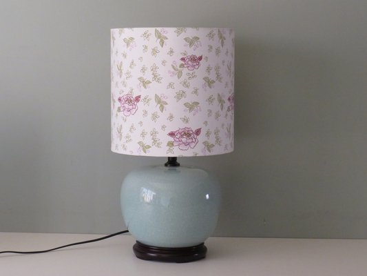 Celadon Colored Crackle Ceramic Table Lamp with New Custom Lampshade-UKG-1260842