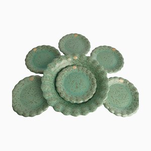 Celadon Green Earthenware Bowl & Plates from Nittsjö, Sweden, 1960s, Set of 7-RUK-1773828