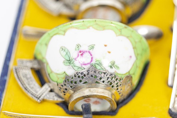 Celadon Porcelain and Silver-Plated Metal Tea Service, 1920s-CEJ-915305