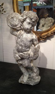 Cement Putti Playing the Tambourine Figure-BA-1365719