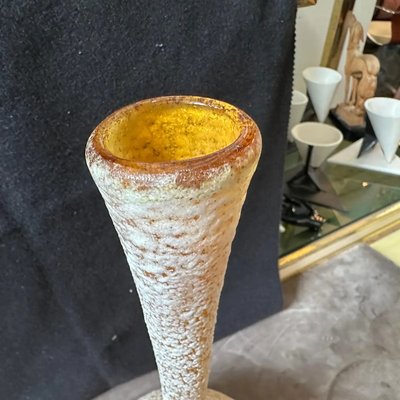 Cenedese Style Yellow Scavo Murano Glass Vase, 1980s-NMK-2021733