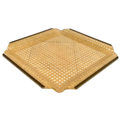 Centerpiece in Acrylic Glass, Rattan and Brass in the Style of Christian Dior, Italy, 1970s-LYQ-1378016