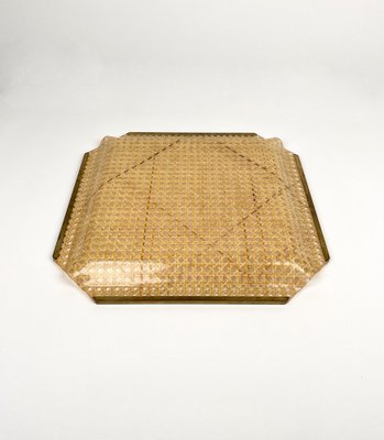 Centerpiece in Acrylic Glass, Rattan and Brass in the Style of Christian Dior, Italy, 1970s-LYQ-1378016