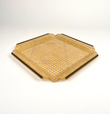 Centerpiece in Acrylic Glass, Rattan and Brass in the Style of Christian Dior, Italy, 1970s-LYQ-1378016