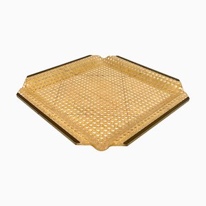 Centerpiece in Acrylic Glass, Rattan and Brass in the Style of Christian Dior, Italy, 1970s-LYQ-1378016