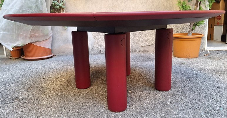 Ceo Cube Round Meeting Table in Bordeaux Leather by Massimo and Lella Vignelli for Poltrona Frau, 1980s-OHK-1787049