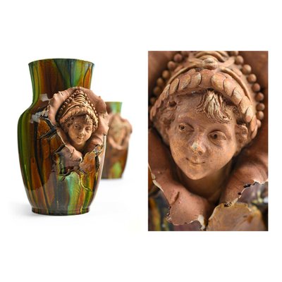 Ceramic and Sculpted Clay Vases, Set of 2-NQ-722724