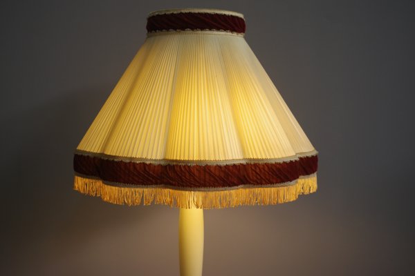 Ceramic and Wooden Ground Lamp with Fringes, 1950s-KNM-1428984