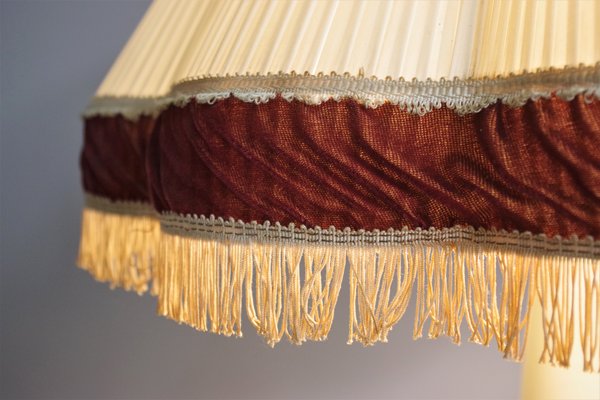 Ceramic and Wooden Ground Lamp with Fringes, 1950s-KNM-1428984