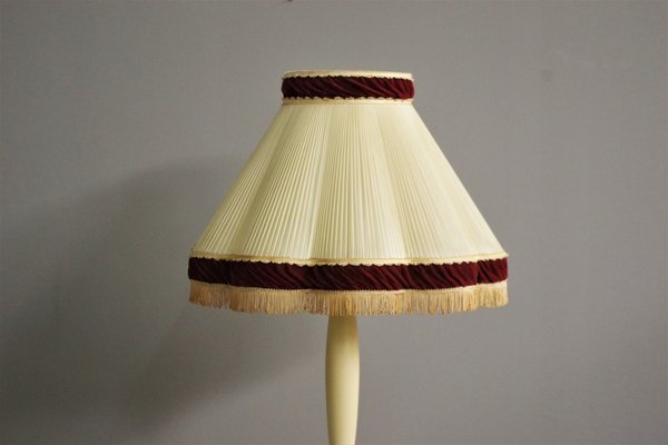 Ceramic and Wooden Ground Lamp with Fringes, 1950s-KNM-1428984