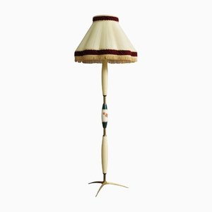 Ceramic and Wooden Ground Lamp with Fringes, 1950s-KNM-1428984