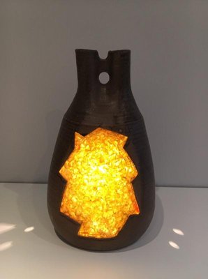 Ceramic and Yellow Glass Lamp, 1970s-BA-658573