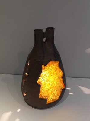 Ceramic and Yellow Glass Lamp, 1970s-BA-658573