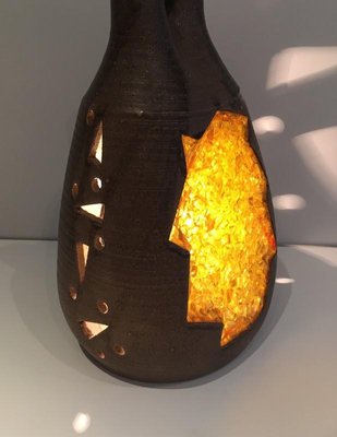 Ceramic and Yellow Glass Lamp, 1970s-BA-658573